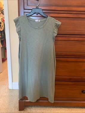 GAP Olive Green Midi Dress with Ruffle Cap Sleeves